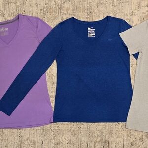 Nike Womens Long Sleeve Tees - Purple, Blue, and Gray
